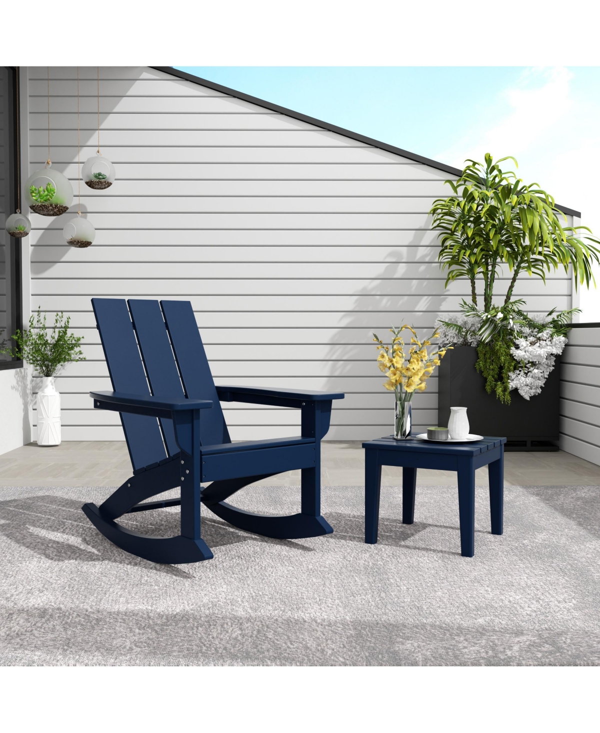 WestinTrends Modern Adirondack Outdoor Rocking Chair with Side Table Set