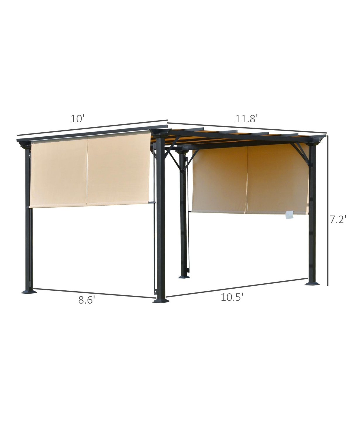 Outsunny 12' x 10' Outdoor Retractable Pergola Canopy with Sun Shade Unique Design Canopy Patio Metal Shelter for Garden Porch Beach,- Beige