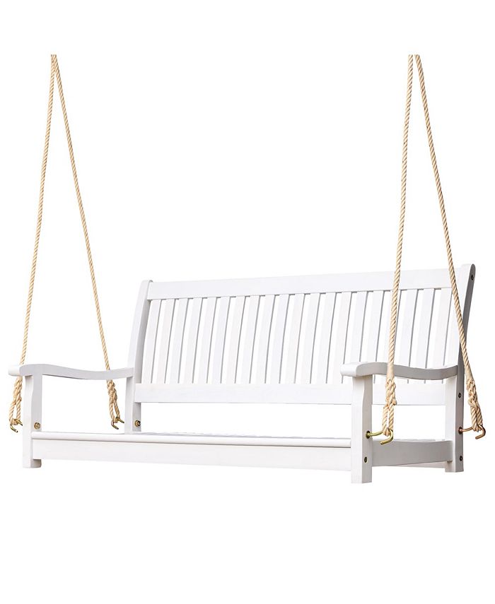 Outsunny 48'' 2Seater Hanging Porch Swing, Outdoor Patio Wooden Swing Bench w/ Ropes, Slatted