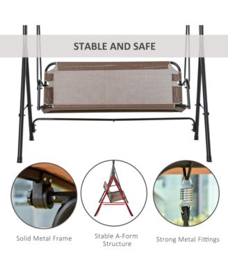 Patio Swing Chair with Canopy, Seats 2 Adults Loveseat Bench with Adjustable Tilt Canopy, Armrests, A-Frame Steel, Breathable Mesh for Backyard, Garden, Brown