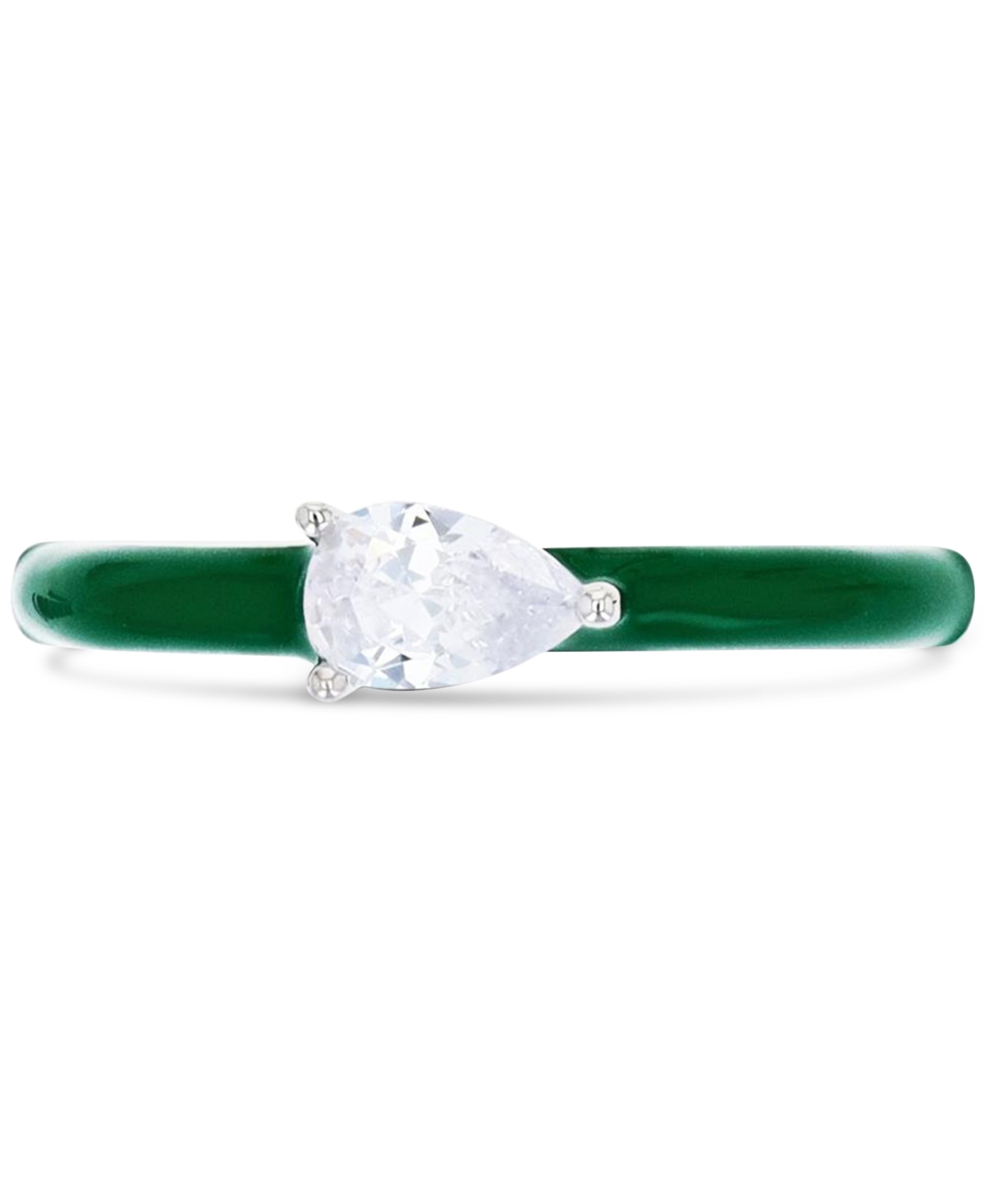 Macy's Cubic Zirconia Pear & Hand-painted Enamel Ring In Sterling Silver In Green