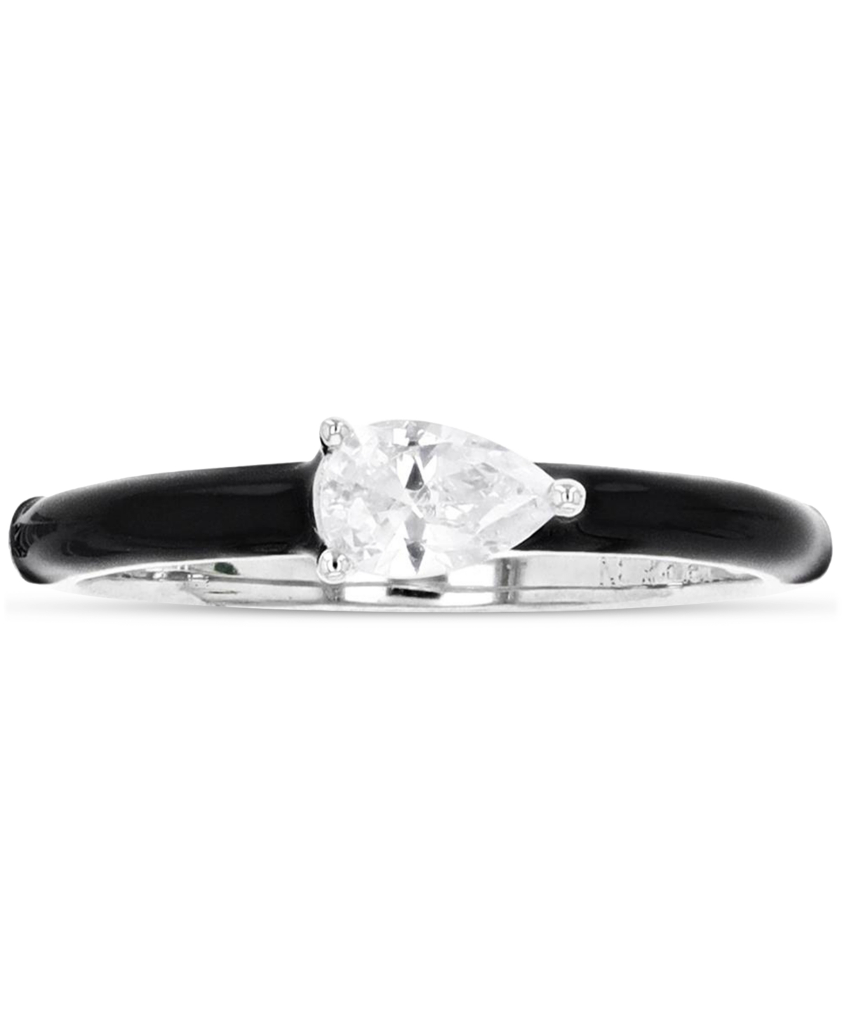 Macy's Cubic Zirconia Pear & Hand-painted Enamel Ring In Sterling Silver In Black