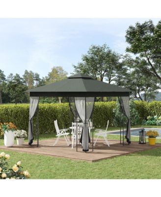 10' x 10' Metal Patio Gazebo, Double Canopy, Tree Motifs,