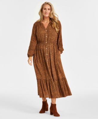 Style & Co - Plus Size Fem Long-Sleeve Tiered Maxi Dress