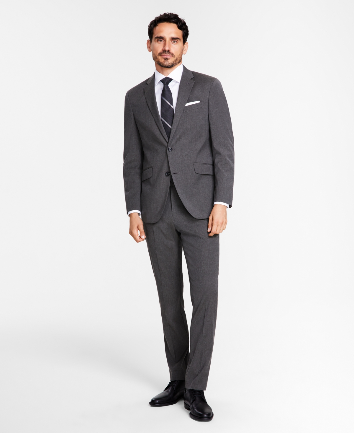 Kenneth Cole Reaction Men's Slim-fit Ready Flex Stretch Fall Suits In Charcoal Pinstripe