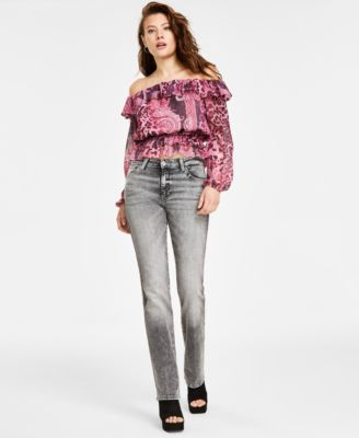 GUESS - Women's Mid-Rise Sexy Straight-Leg Jeans