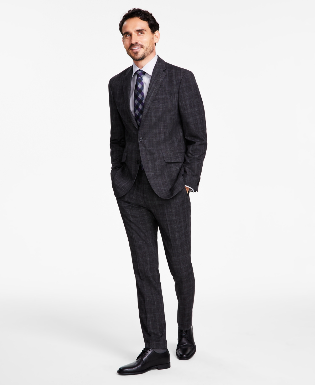 Kenneth Cole Reaction Men's Slim-fit Ready Flex Stretch Fall Suits In Charcoal Mini