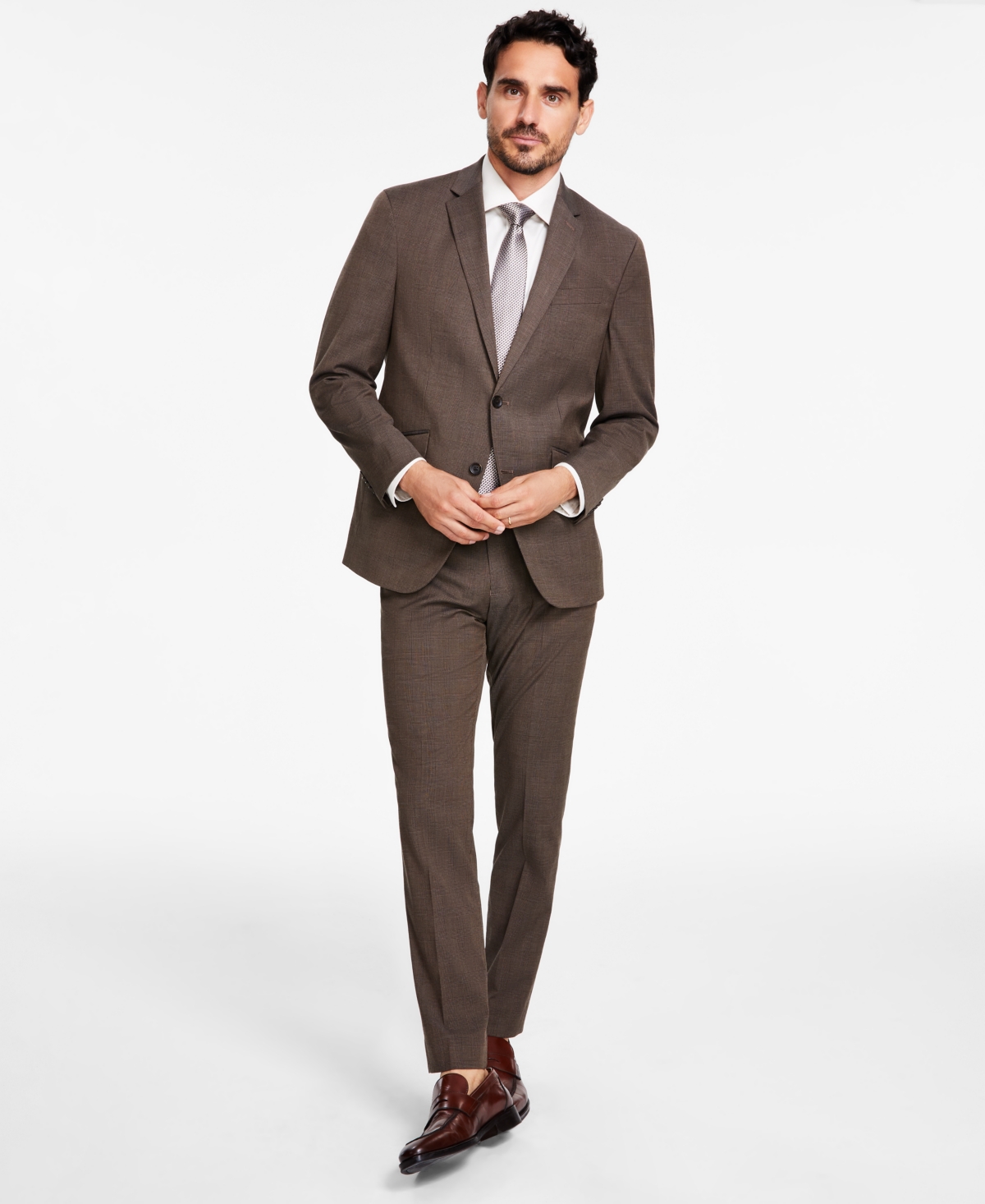 Kenneth Cole Reaction Men's Slim-fit Ready Flex Stretch Fall Suits In Brown Plaid