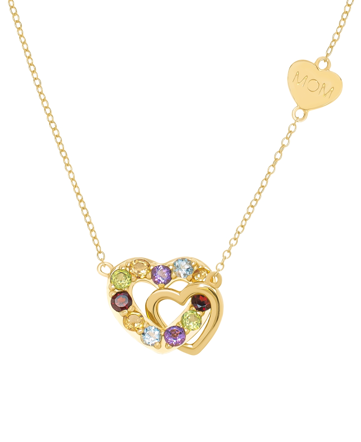 Macy's Multi-gemstone Interlocking Hearts Mom 18" Pendant Necklace (1-1/6 Ct. T.w.) In 14k Gold-plated Ster
