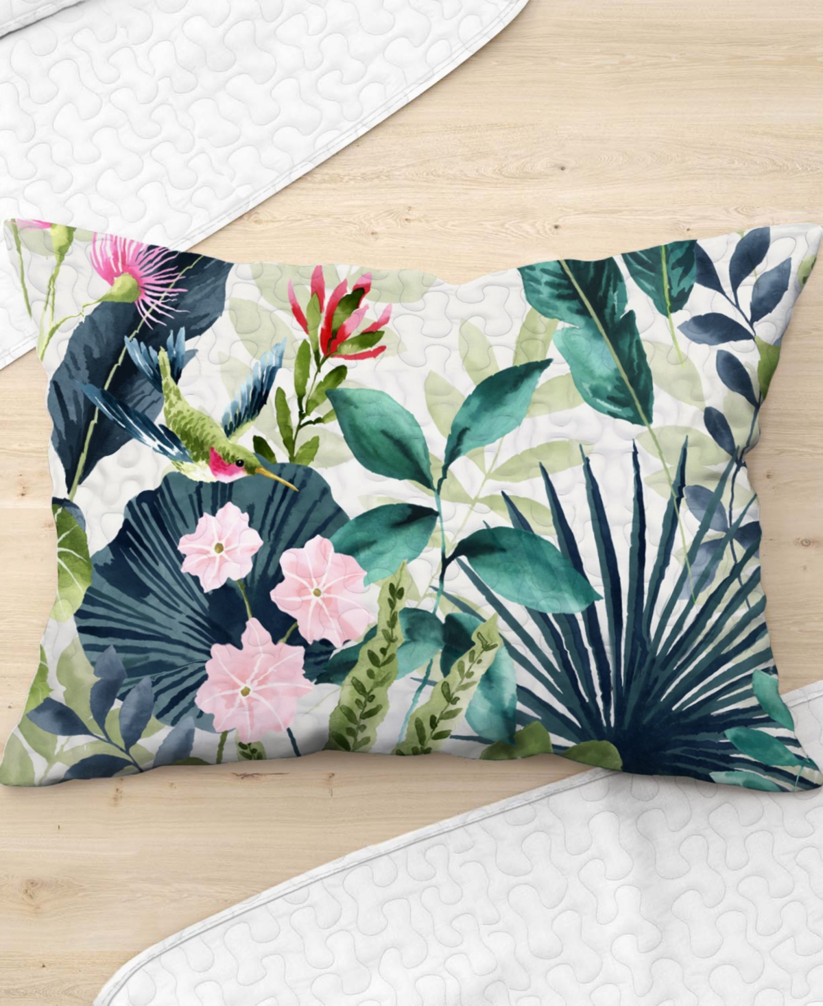 Elise and James Home Caicos Tropical Palm Wrinkle Resistant 3 Piece Quilt Set, - Green