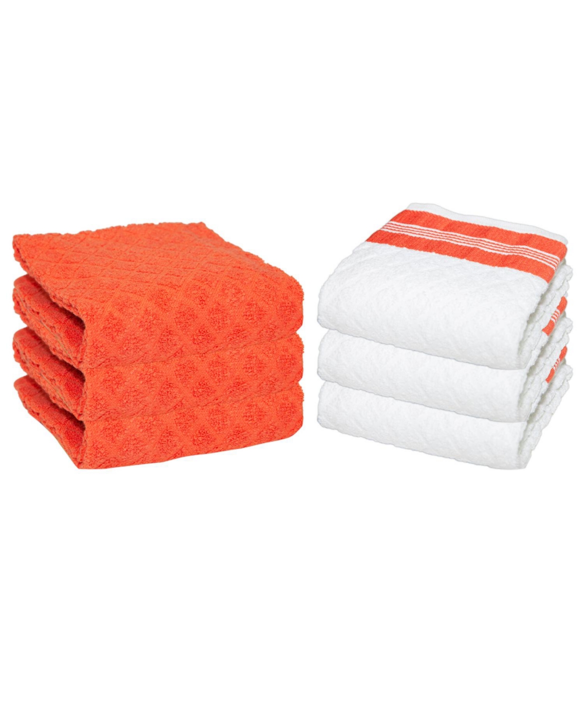 Premier Kitchen Towels (Set of 6), 3 Solid Color Towels and 3 White Towels with Matching Pattern, 15x25 in., Soft Ringspun Cotton, Diamond