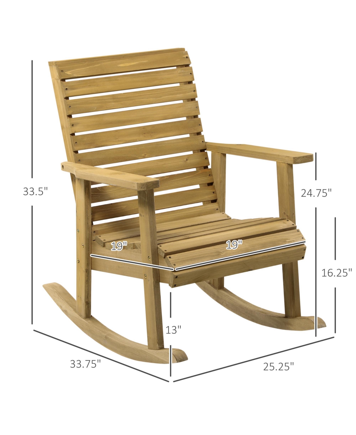 Outsunny Wooden Outdoor Rocking Chair, Traditional Slatted Wood Rocker with Armrests for Indoor & Outdoor, Light Brown