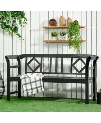 Three-Person Wooden Bench, Three-Seater Outdoor Patio Bench, Backrest and Armrests, Rustic Country Diamond Pattern, Slatted Seat for Backyard, Porch Garden, Black