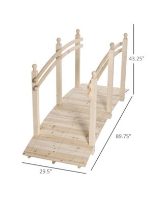 7.5' Fir Wood Garden Bridge Arch Walkway with Side Railings, Natural