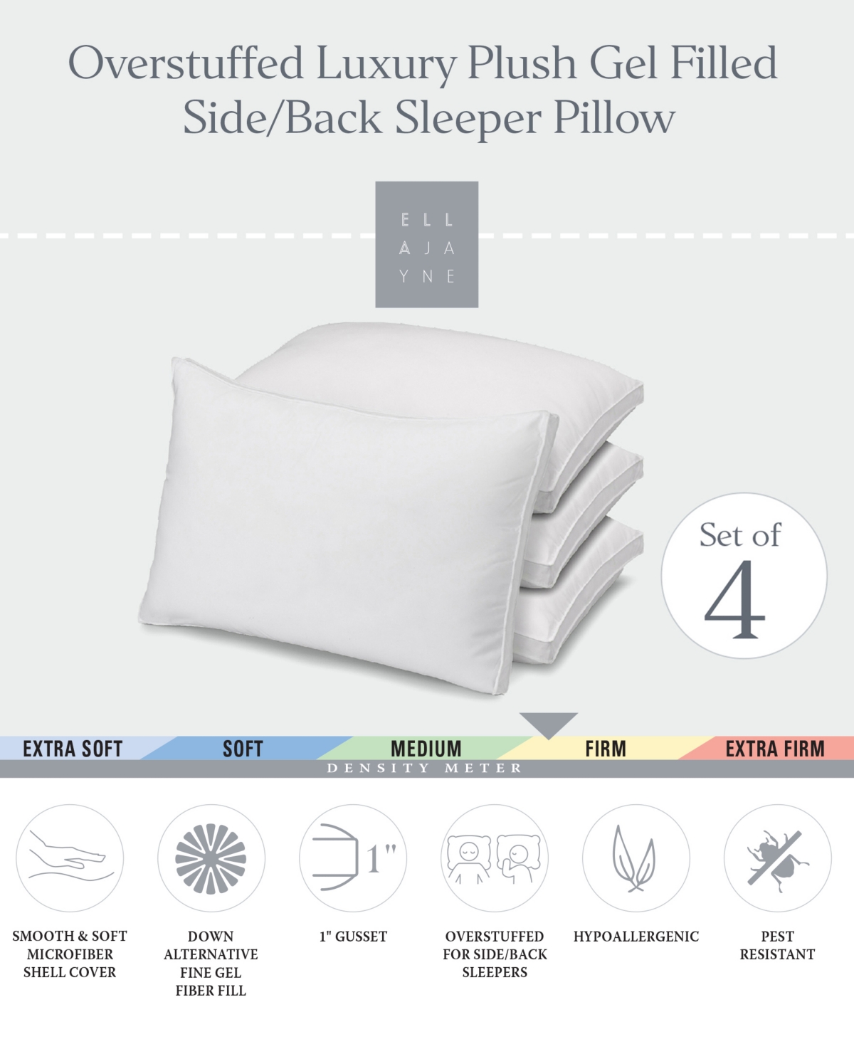 Ella Jayne Gusseted Firm Plush Down Alternative Side/Back Sleeper -Pack Pillow