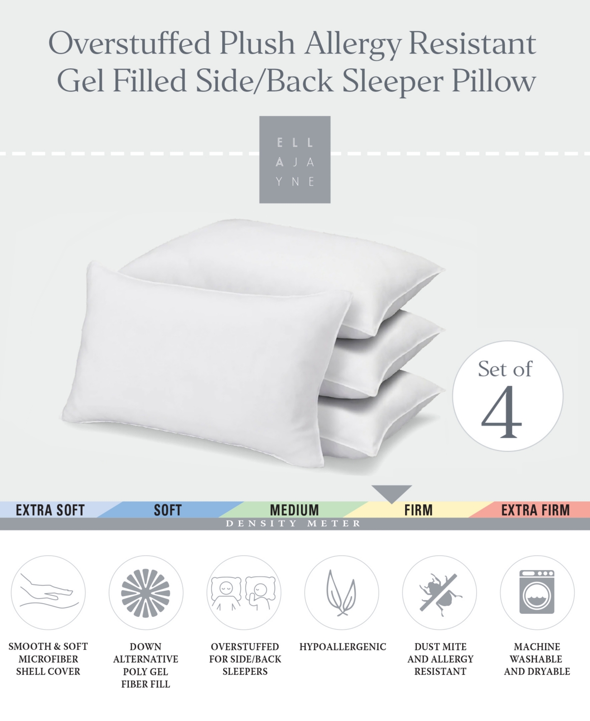 Ella Jayne Signature Plush Allergy-Resistant Firm Density Side/Back Sleeper Down Alternative -Pack Pillow