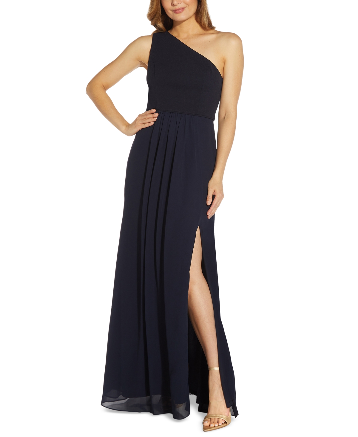 ADRIANNA PAPELL ONE-SHOULDER CHIFFON GOWN