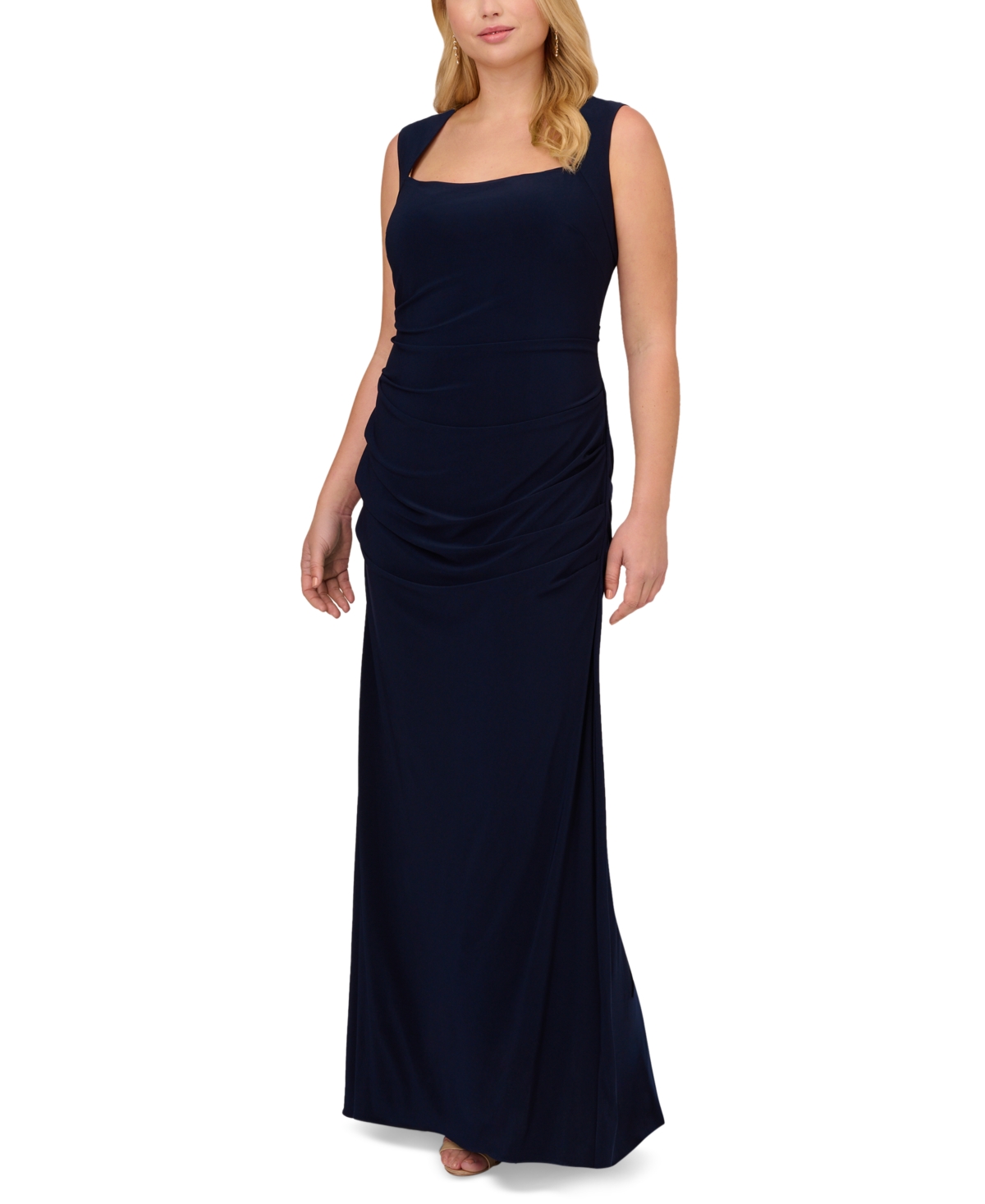 ADRIANNA PAPELL PLUS SIZE SLEEVELESS RUCHED GOWN