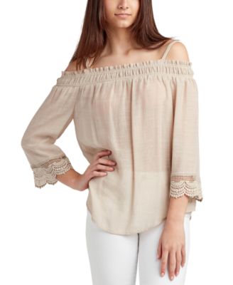 BCX - Juniors' Off-The-Shoulder Lace-Trim Peasant Top