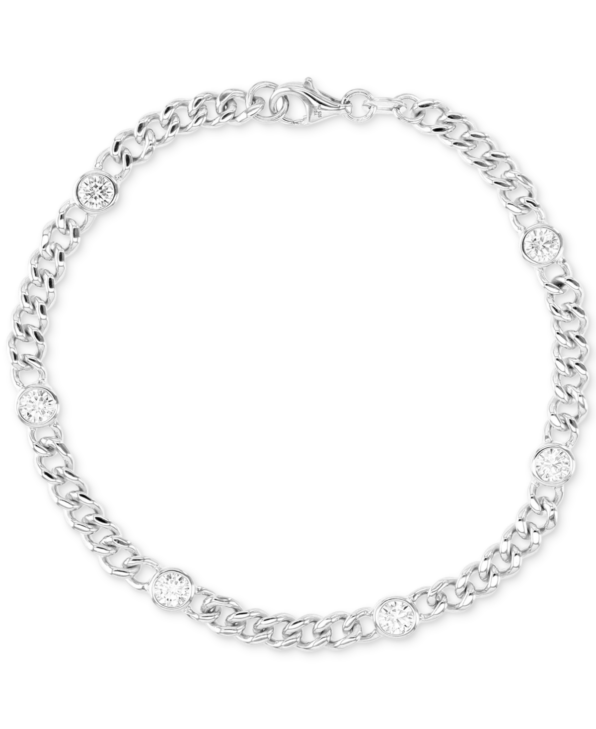 Macy's Cubic Zirconia Bezel Open Cable Link Chain Bracelet In Silver
