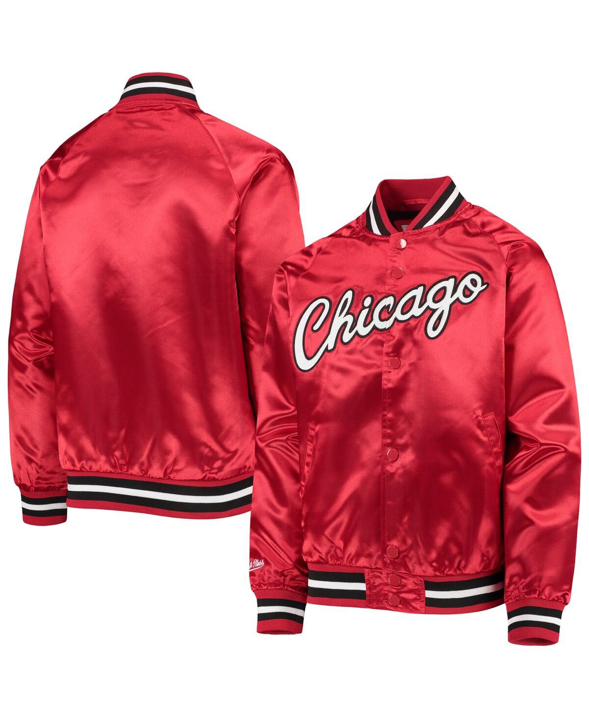 Big Boys and Girls Mitchell & NessChicago Bulls Hardwood Classics Satin Raglan Full-Snap Jacket - Red