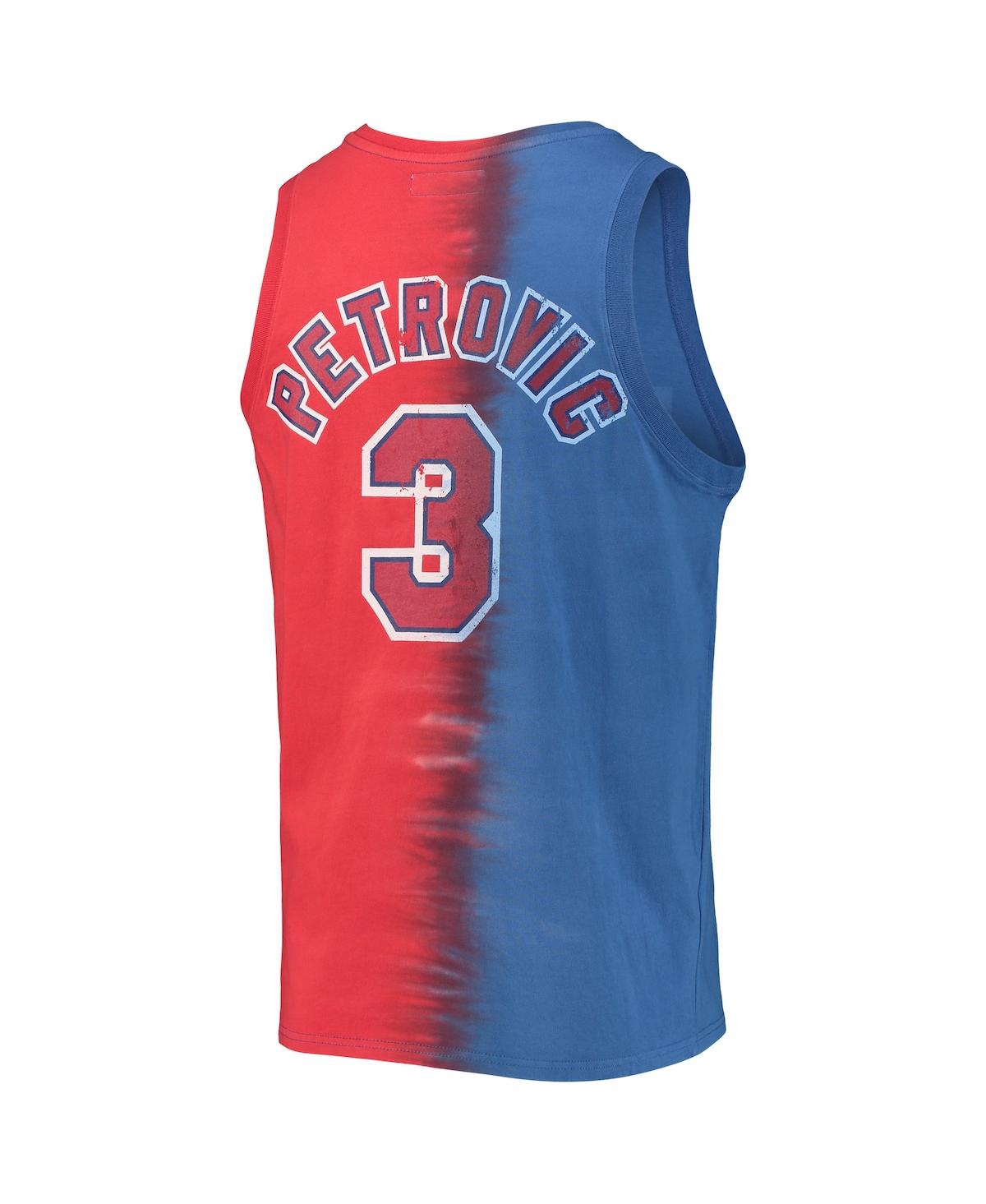 MITCHELL & NESS MEN'S MITCHELL & NESS DRAZEN PETROVIC BLUE, RED NEW JERSEY NETS HARDWOOD CLASSICS TIE-DYE NAME AND N 