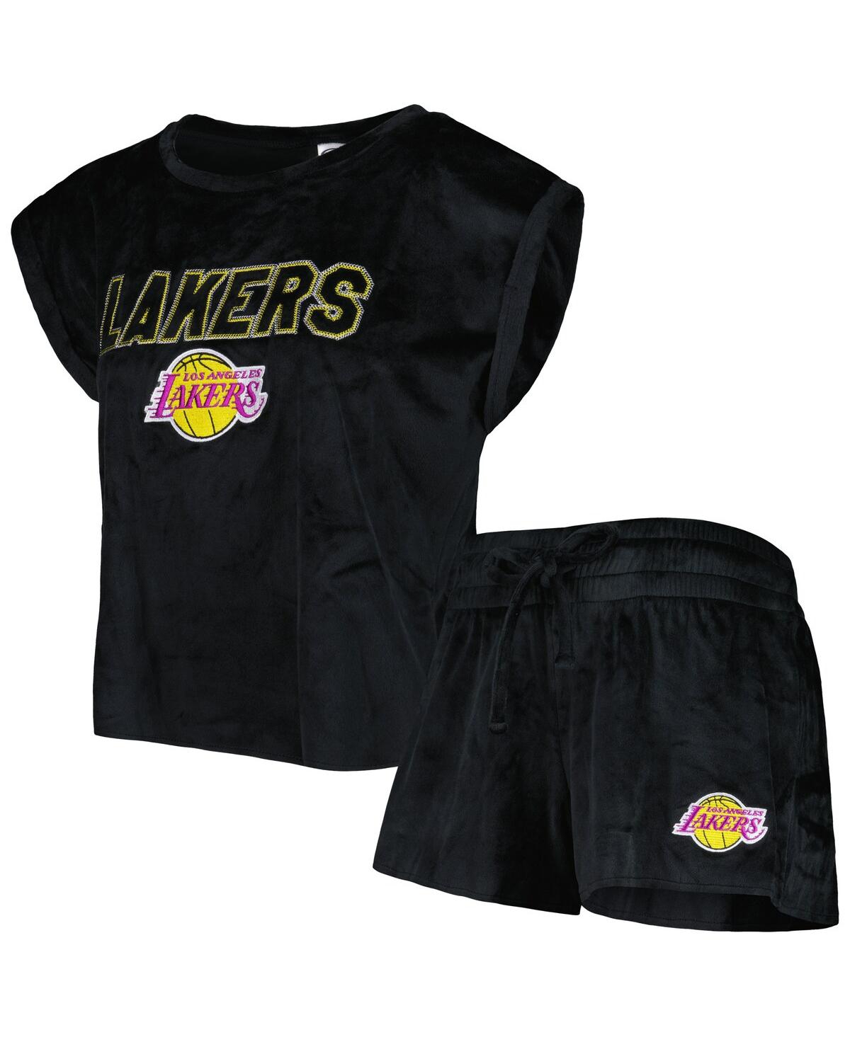 Concepts Sport Women's  Black Los Angeles Lakers Intermission T-shirt And Shorts Sleep Set In Black