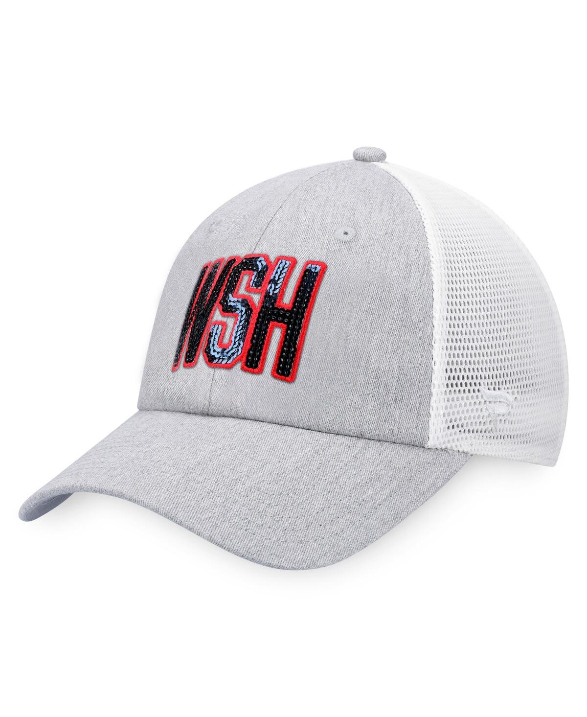 Shop Fanatics Women's  Heather Gray, White Washington Capitals Iconic Glimmer Trucker Snapback Hat In Heather Gray,white
