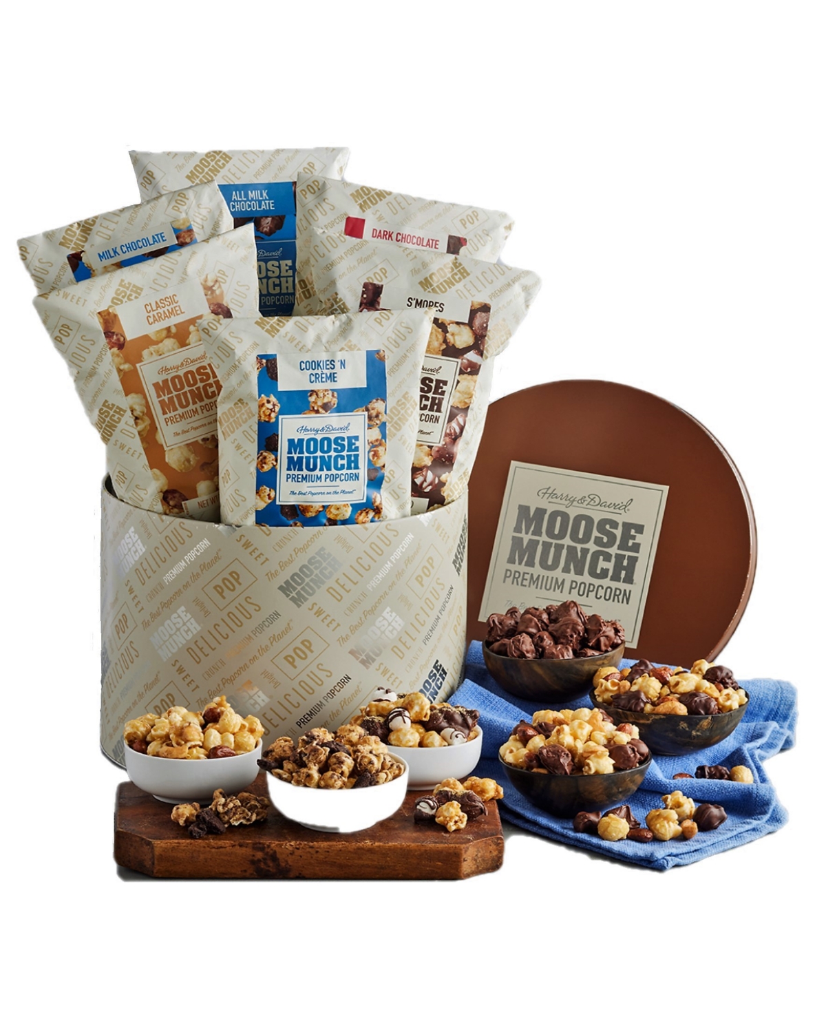 HARRY & DAVID DELUXE MOOSE MUNCH GOURMET POPCORN DRUM GIFT TIN, 60OZ