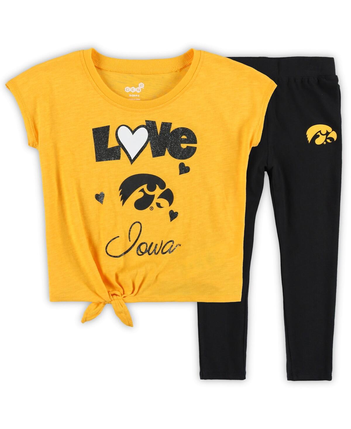 OUTERSTUFF TODDLER BOYS AND GIRLS GOLD, BLACK IOWA HAWKEYES FOREVER LOVE TEAM T-SHIRT AND LEGGINGS SET