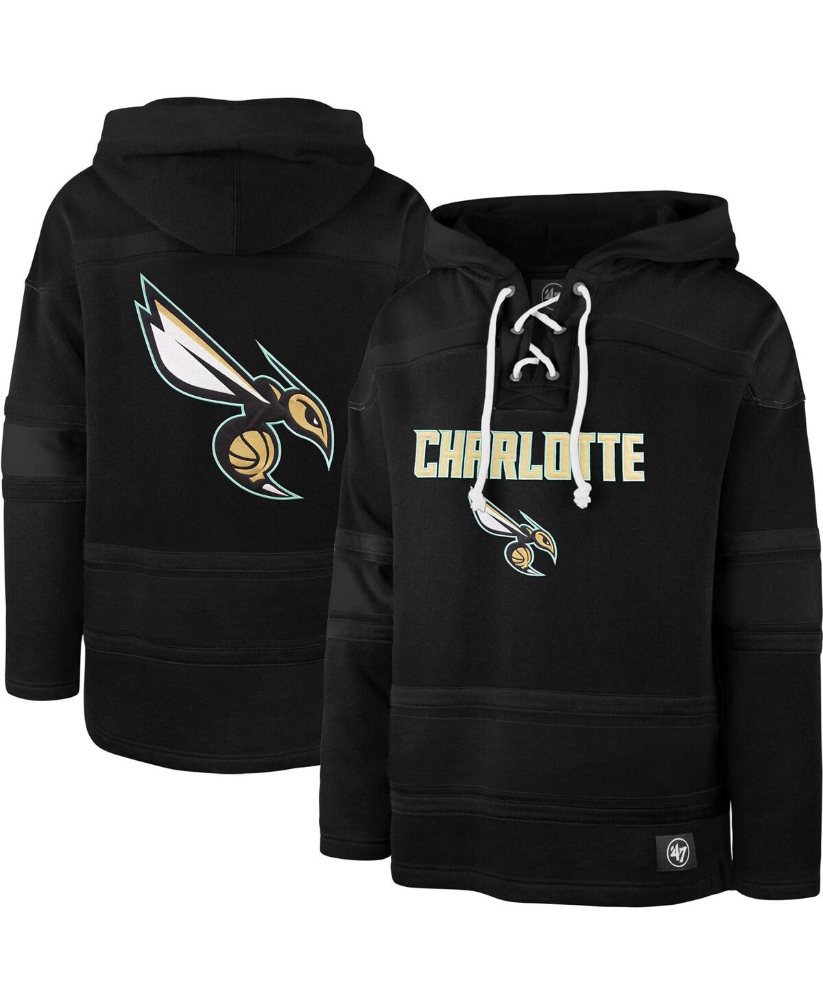 Men's '47 BrandCharlotte Hornets 2022/23 Pregame Mvp Lacer Pullover Hoodie - City Edition - Black