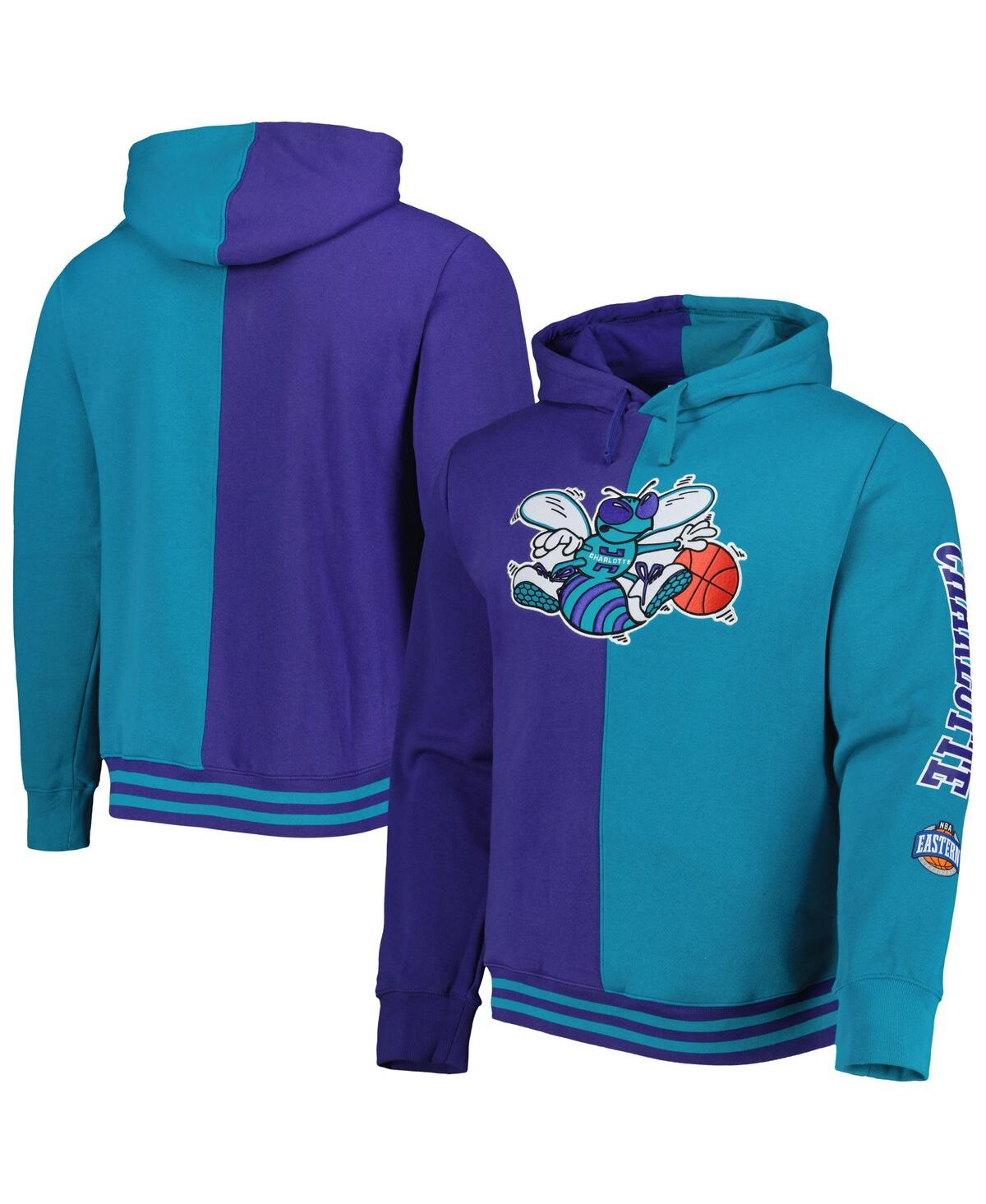 Mitchell & Ness Men's  Purple, Teal Charlotte Hornets Hardwood Classics Split Pullover Hoodie In Purple,teal