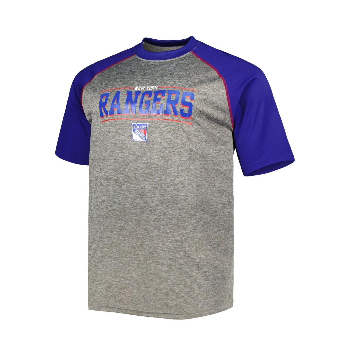 Мужская футболка Fanatics Mika Zibanejad Heather Gray, Blue New York Rangers Big and Tall Contrast Raglan Name and Number — фото 3