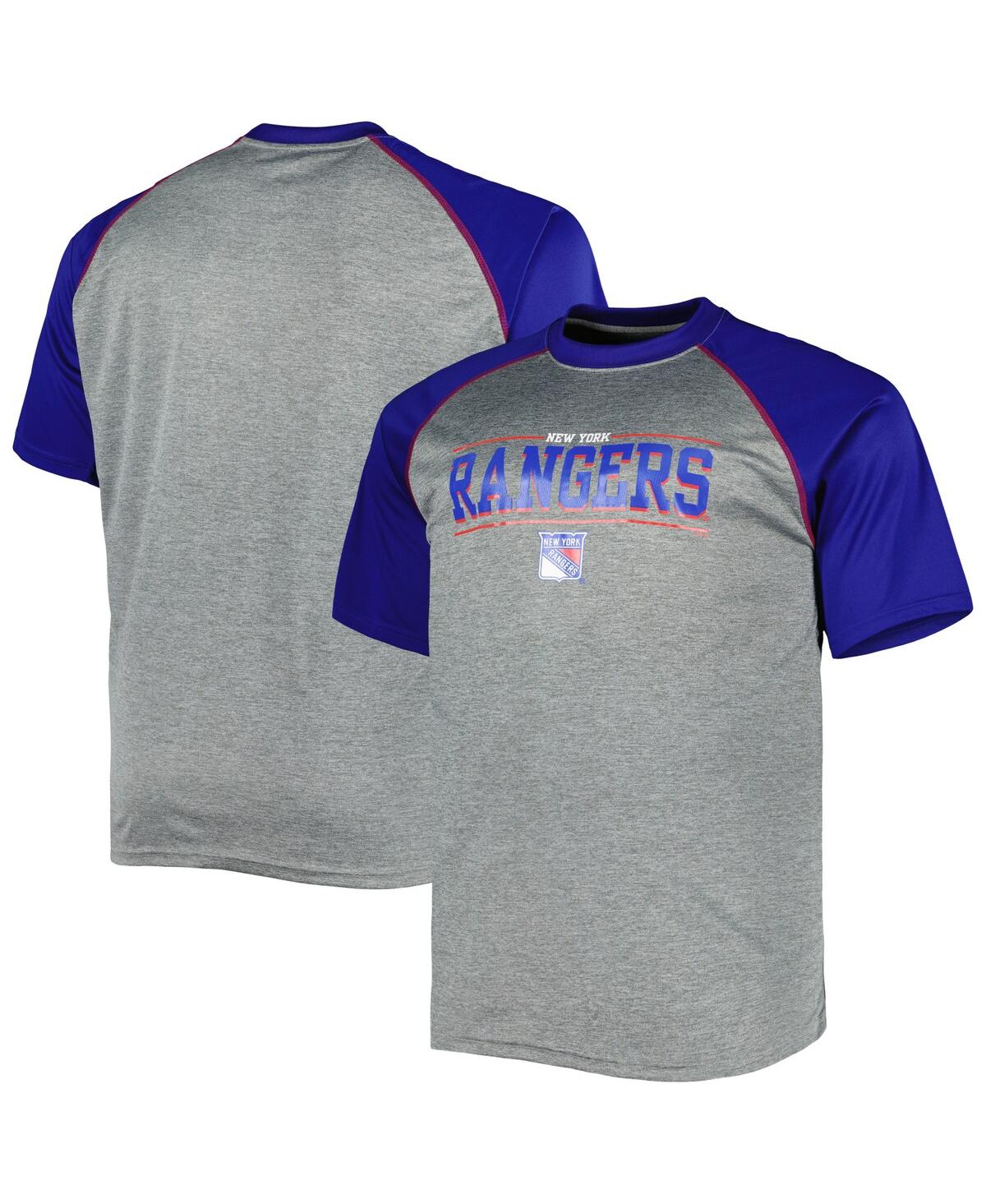 Shop Profile Men's Heather Gray New York Rangers Big And Tall Logo Raglan T-shirt