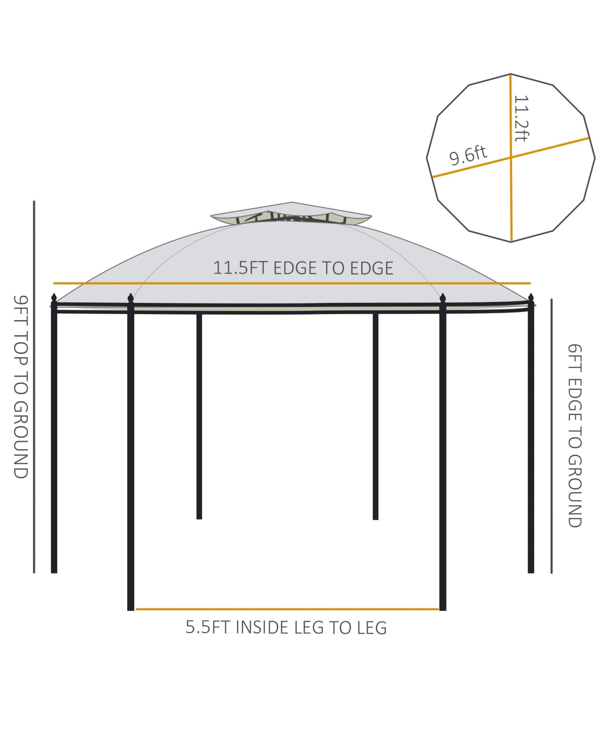 Outsunny 11.5' Steel Outdoor Patio Gazebo Canopy with Double roof Romantic Round Design & Included Side Curtains, Cream- White