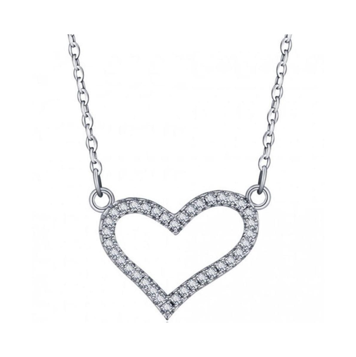 Cubic Zirconia Heart Pendant Necklace - Silver
