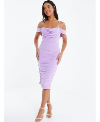 QUIZ Women's Ruched Bardot Midi Dress - Macy's