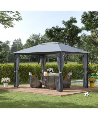 13' x 10' Outdoor Patio Gazebo Soft Top Canopy with PA Coated Polyester Roof, Steel/Aluminum Frame, Curtains & Netting Sidewalls, Grey