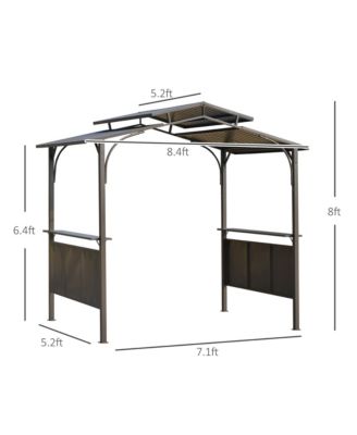 8'x5' BBQ Grill Gazebo with 2 Side Shelves, Outdoor Double Tiered Interlaced Polycarbonate Roof with Steel Frame, Brown
