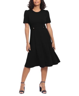 London Times Women's Puff-Sleeve Tab-Detail Fit & Flare