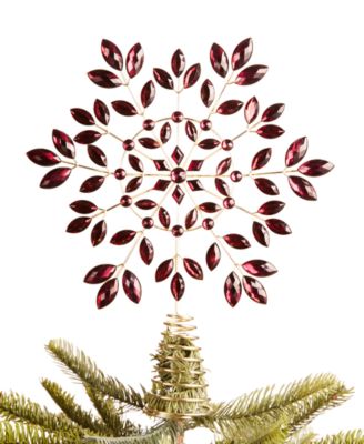 Holiday Lane - Burgundy and Blush 13"H Tree Topper Decoration Gold-Tone with Burgundy Colored Gemstones