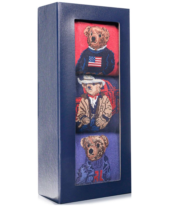 Polo Ralph Lauren Men's Americana Bear Gift Box Crew Socks, 3Pack Macy's