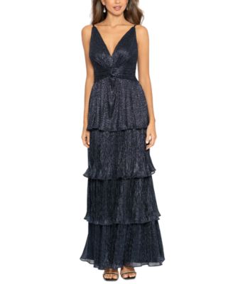 Betsy & Adam - Women's Metallic Crinkled Tiered Gown