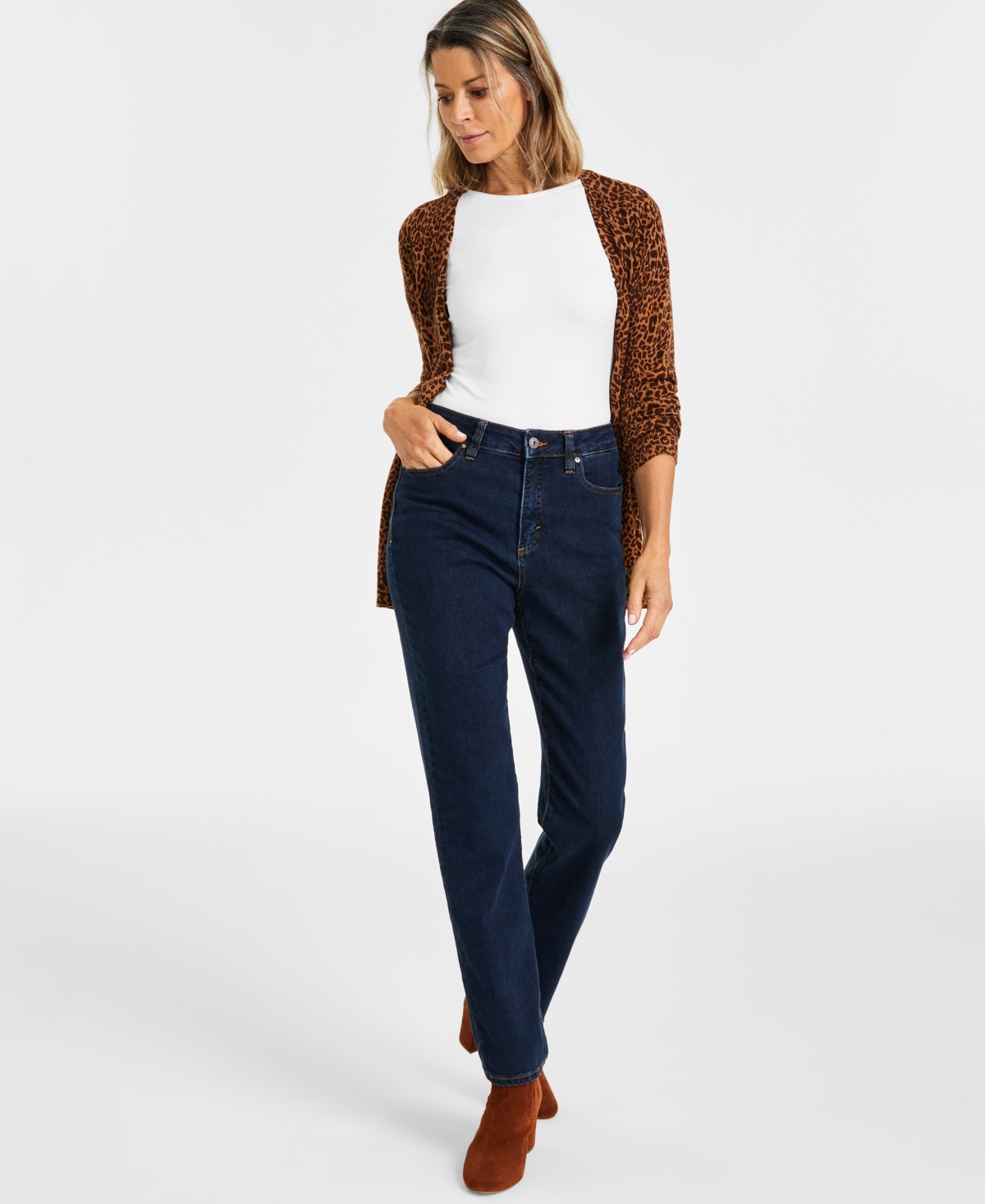 Petite High-Rise Natural Straight-Leg Jeans, Petite & Petite Short, Created for Macy's - Light Wash