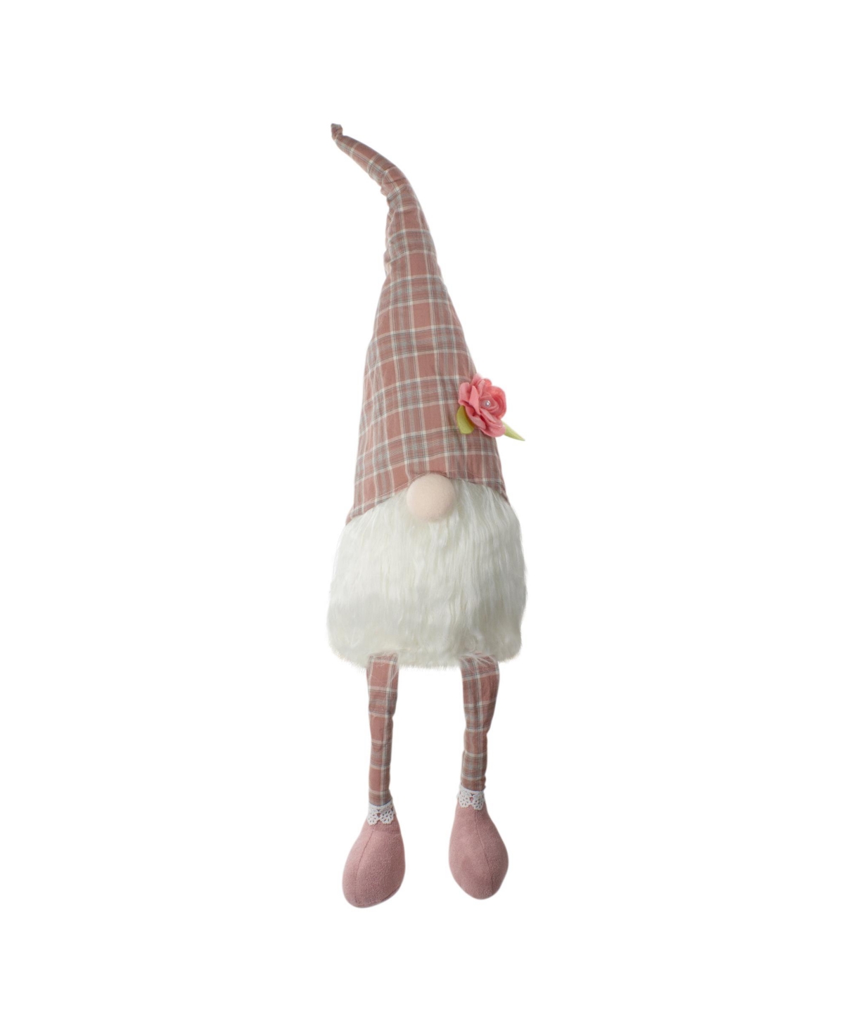 Northlight 29" Pink And White Plaid Spring Gnome Table Top Figure With Dangling Legs