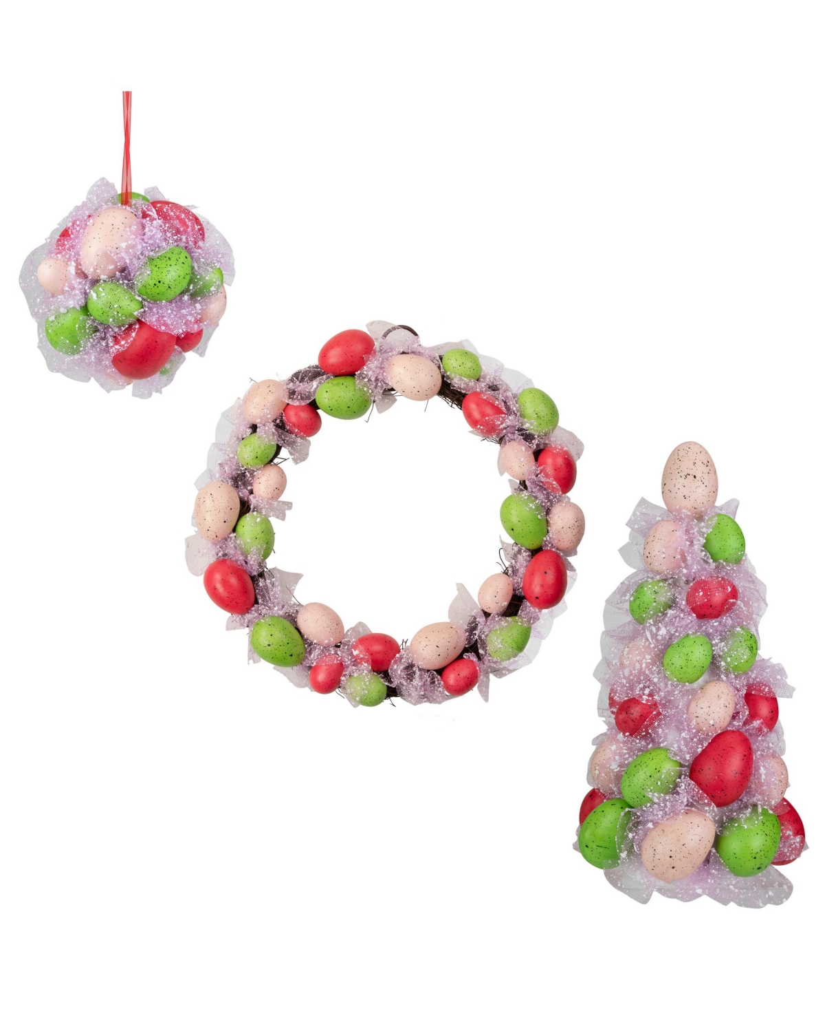 Northlight 3-piece Speckled Easter Egg Tree Ball And Wreath Set In Pink