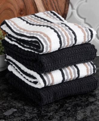 Solid and Stripe Waffle Kitchen Towel, Set of 4