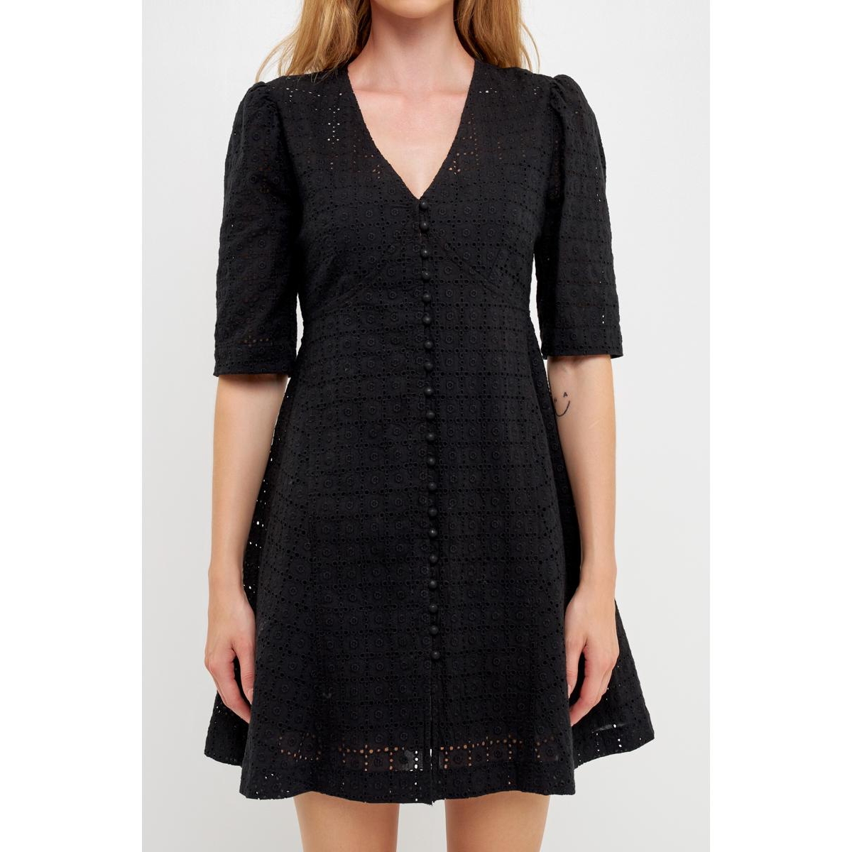 English Factory Broderie Lace Dress In Black