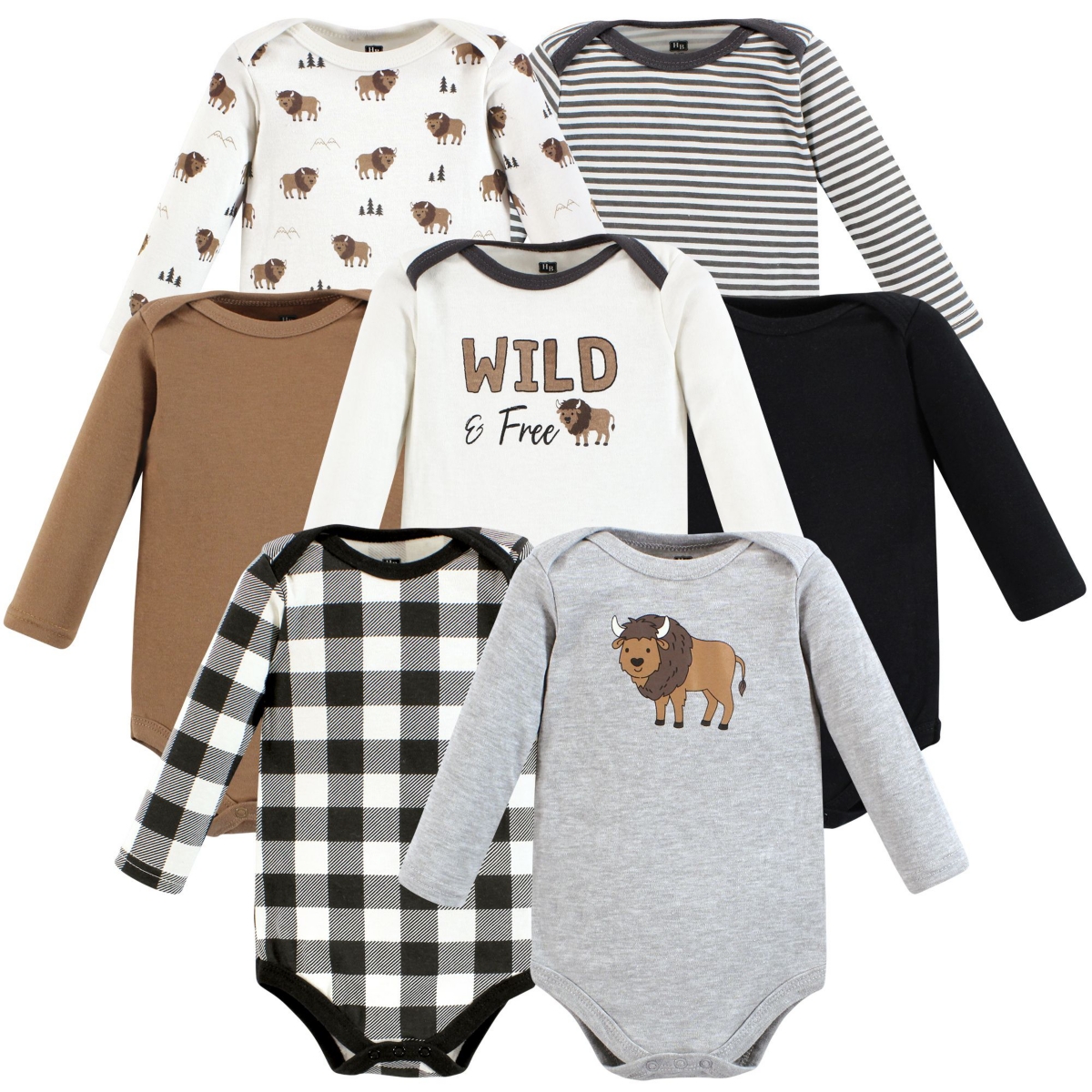 Hudson Baby Boys Long-Sleeve Cotton Bodysuit Collection 7-Piece Set