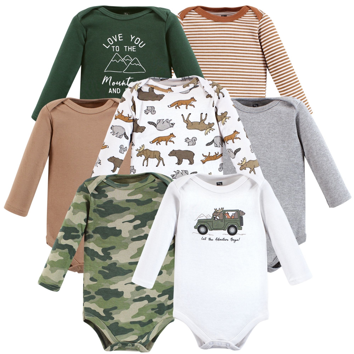 Hudson Baby Boys Long-Sleeve Cotton Bodysuit Collection 7-Piece Set
